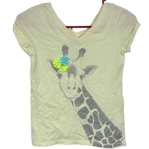 Old Navy Girls M/8 Yellow GIRAFFE V-Neck Tee 3D Ribbon T-Shirt Short Sleeve Top